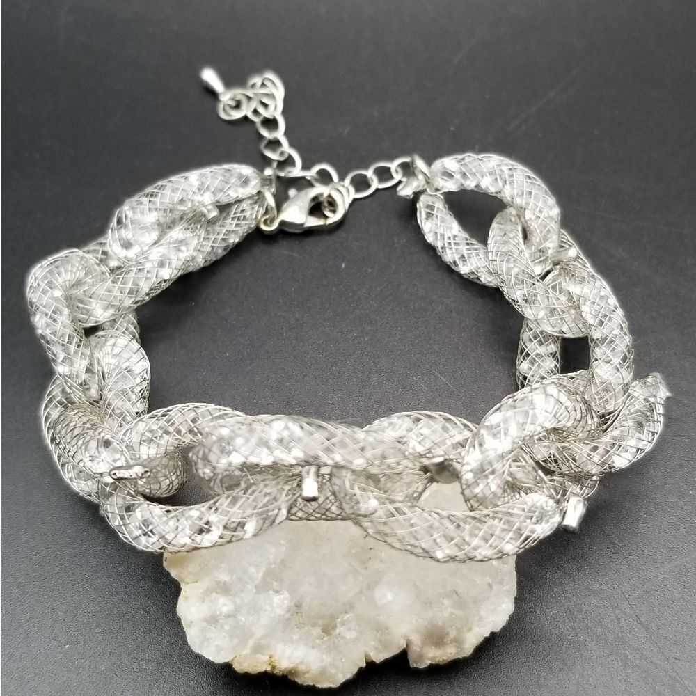 Iced Fishnet lace crystal filled twist bracelet. B429